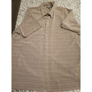 Linea Dome Mens 4XL Short Sleeve Button Down Shirt Taupe Brown Grid Textured 4XG